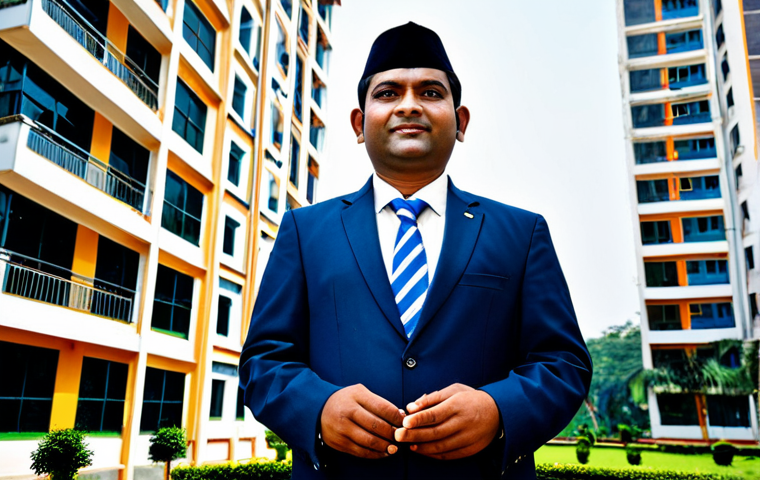 **
"A Public Works Department (PWD) certified property manager, fully clothed in appropriate business attire, standing confidently in front of a modern apartment complex in Dhaka, Bangladesh. The scene should convey professionalism and competence. Safe for work, appropriate content, perfect anatomy, correct proportions, well-formed hands, natural pose, professional, modest."
**
