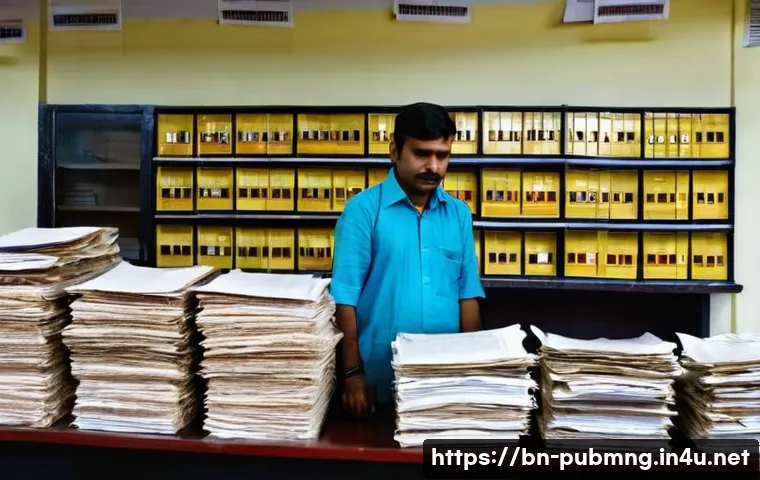 공공관리사 업무 중 자주 겪는 문제 - **Prompt:** A bustling government office in a South Asian city, specifically in a Bengali context. T...