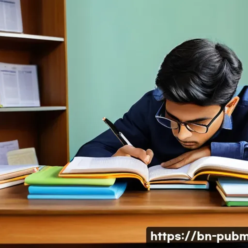 공공관리사 취업 시 가장 중요한 요소 - A focused young Bengali man studying at a wooden desk with neatly organized books and notes, analyzi...