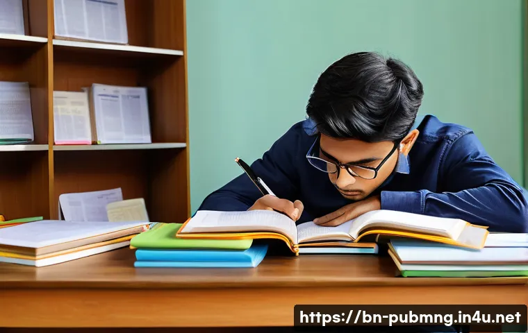 공공관리사 취업 시 가장 중요한 요소 - A focused young Bengali man studying at a wooden desk with neatly organized books and notes, analyzi...