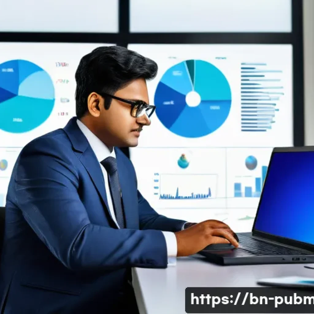 공공관리사로서의 경력 개발 방향 - A professional public manager of Bengali ethnicity sitting at a modern government office desk, weari...