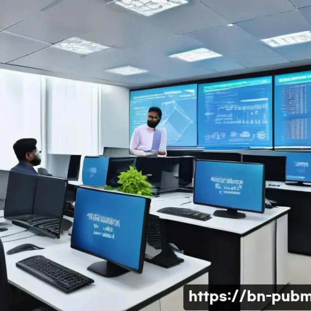 공공관리사와 관련된 학술 연구 주제 - A modern government office scene in Bangladesh showcasing digital transformation: a diverse group of...